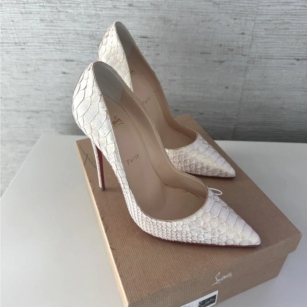 Christian Louboutin So Kate 120 Python Shell White Heels 39.5 - Picture 3 of 7